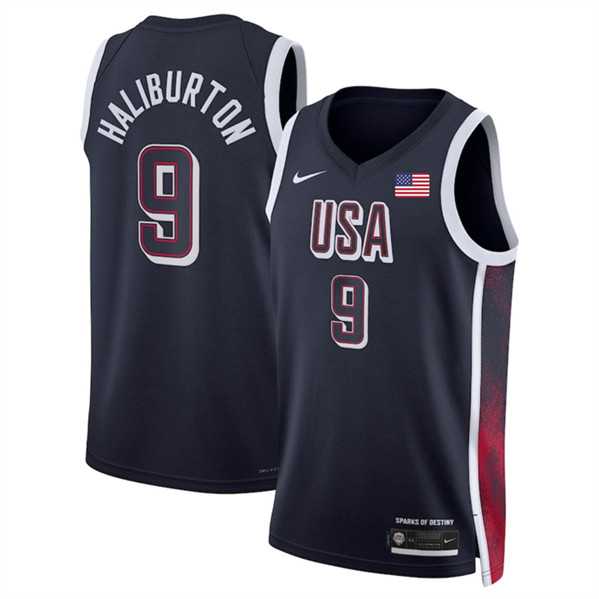 Men%27s USA Basketball #9 Tyrese Haliburton Navy 2024 Swingman Stitched Jersey